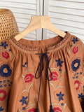 Boho-Chic Blouse with Embroidery Cotton & Linen