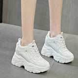 Chunky Y2K white sneakers made of real leather