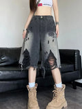 Y2K Denim Shorts for Women Gradient Jeans with Frayed Edges