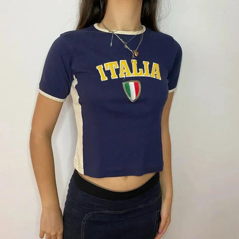 Alternatives Grunge-Crop-Top mit "Italia