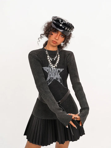 Striped Knitted Sweater with Star Pattern