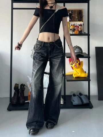 Oversize Grunge Jeans in Schwarz für Damen