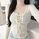 Women's Top in E-Girl Style with Lacing and Long Sleeves for Autumn