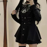 Japanese Gothic Bow Dress Shorts Set with Lace and Playful Ribbon