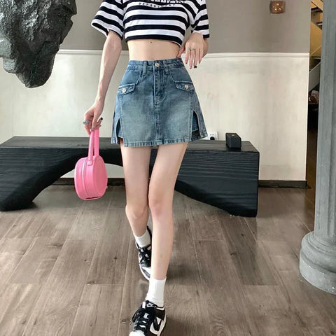 High-waisted Grunge Jean Skirt-Shorts for Women 2 in 1