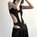 Sexy Gothic Hollow Out Bodysuit for Women Backless High Cut Techwear