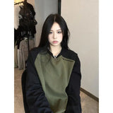 90s Oversized Hoodie for Women in Grunge Style in Olive Green