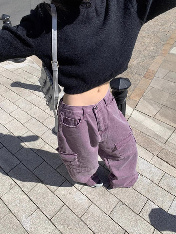 Lila Cargo Pants with Pockets Baggy Jeans in Skater Style
