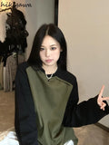90s Oversized Hoodie for Women in Grunge Style in Olive Green