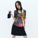 Creative Cyber y2k Print T-Shirt in Tie-Dye Style