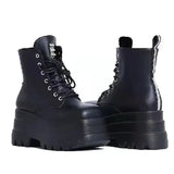 Women Platform Wedges Boots Gothic Look with Metal Studs and Lacing