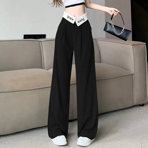 Women’s Wide-Leg Pants in E-Girl Style with High Waist and Draping