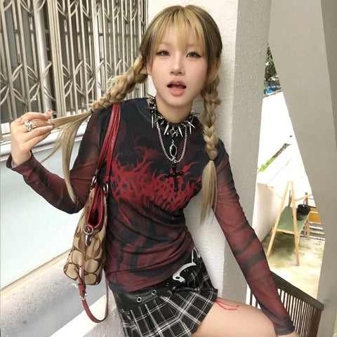 Gothic Tattoo Print T-Shirt for Alternative in Ro