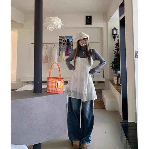 Y2K Top Layered Mini Dress with Straps and Hollow-Out Pattern