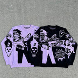 Y2K Retro Pullover for Couples Gothic and 90s Style in Purple and Black