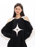 Comfortable Y2K Sweater with Off-Shoulder Design and Star Motif