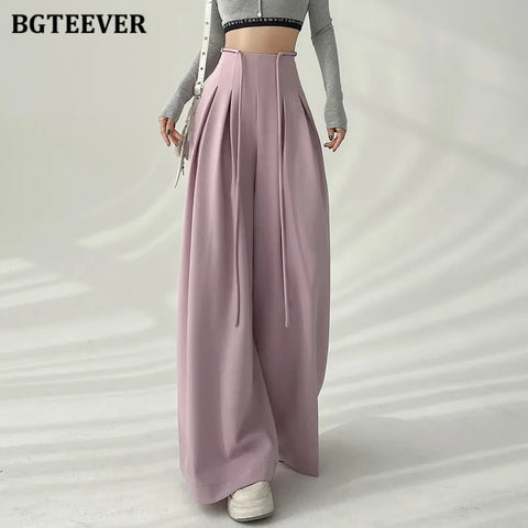 Wide High-Waist Soft-Girl Pants with Pockets for Spring/Summer
