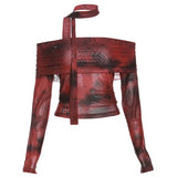 Red and Black Shades Sexy Off-Shoulder T-Shirt in Egir Style