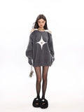 Comfortable Y2K Sweater with Off-Shoulder Design and Star Motif
