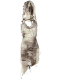 Unique sleeveless y3K hooded dress in tie-dye style