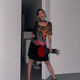 Creative Cyber y2k Print T-Shirt in Tie-Dye Style