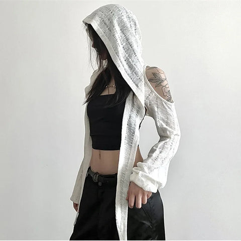 中空とメタル留めのレディースカーディガン