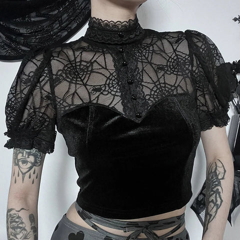 Ladies Gothic Spiderweb Lace Top for a Unique