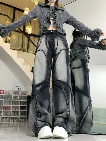 Y2K Wide Leg Jeans for Women in Black