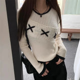 Korean style white knitted sweater in Black and white