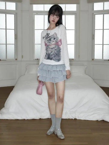 Kawaii Japan Style T-Shirt with Cute Cat Print