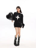 Comfortable Y2K Sweater with Off-Shoulder Design and Star Motif