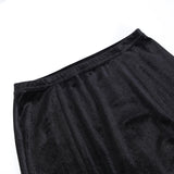 Seductive Black Velvet Split Skirt with High Waist and Bows for Goths