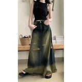 Grunge Women's Maxi Skirt in Used Look with High Cut