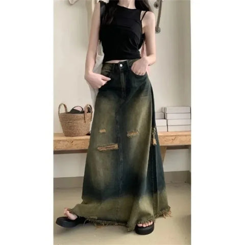 Grunge Women's Maxi Skirt in Used Look with High Cut