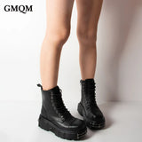 Black Gothic Ankle Boots with Laces and Zipper