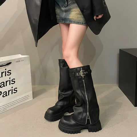 Ladies Biker Boots with Buckle for a Grunge Look