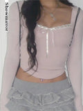 Y2K Rosa Long Sleeve Crop Top with Lacing and Lace