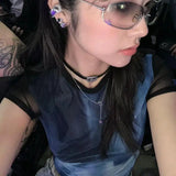 Ladies Grunge-Style T-Shirt with Mesh | Streetwear Short Sleeve Tops