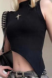 Sleeveless E-Girl Knit Top with Asymmetrical Star Print