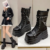 Thick Platform Boots for Women with Buckles – Gothic Motorcycle Style for Autumn and Winter