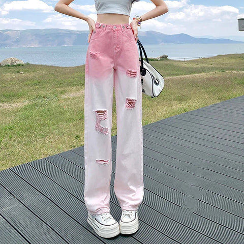 High-waisted women's pants with gradient in grunge style
