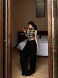 Grunge Style Sleeveless Tank Tops with Caro Pattern