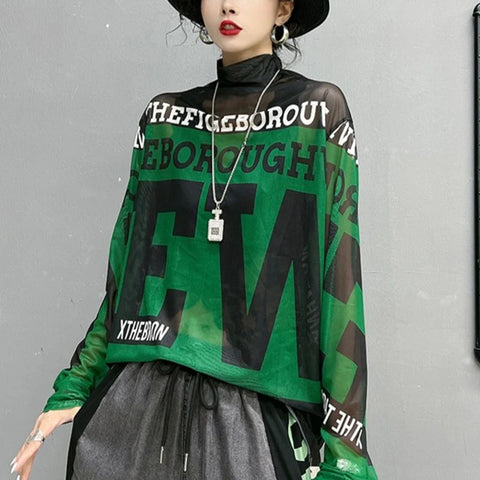 Y2K Stand-Up Collar Shirt with Letter Print for Women