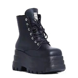 Women Platform Wedges Boots Gothic Look with Metal Studs and Lacing