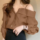 Off-Shoulder Blouse for Women Casual Summer Fashion in Brown