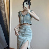 Fitted Crop Top and High-Cut Skirt