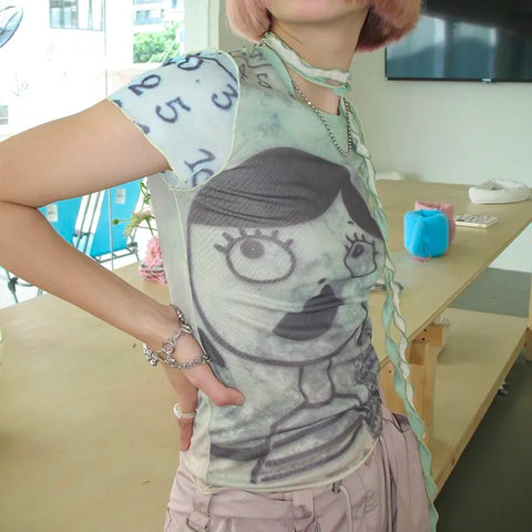 Grunge Aesthetic Mesh Tops and Cyber Graphics