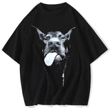 Gothic Dog Print T-Shirt Hip Hop Streetwear