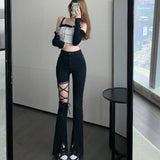 Black ripped trousers with lacing – E-Girl aesthetic