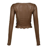 Grunge Patchwork Women's T-Shirt with Long Sleeves and V-Neck